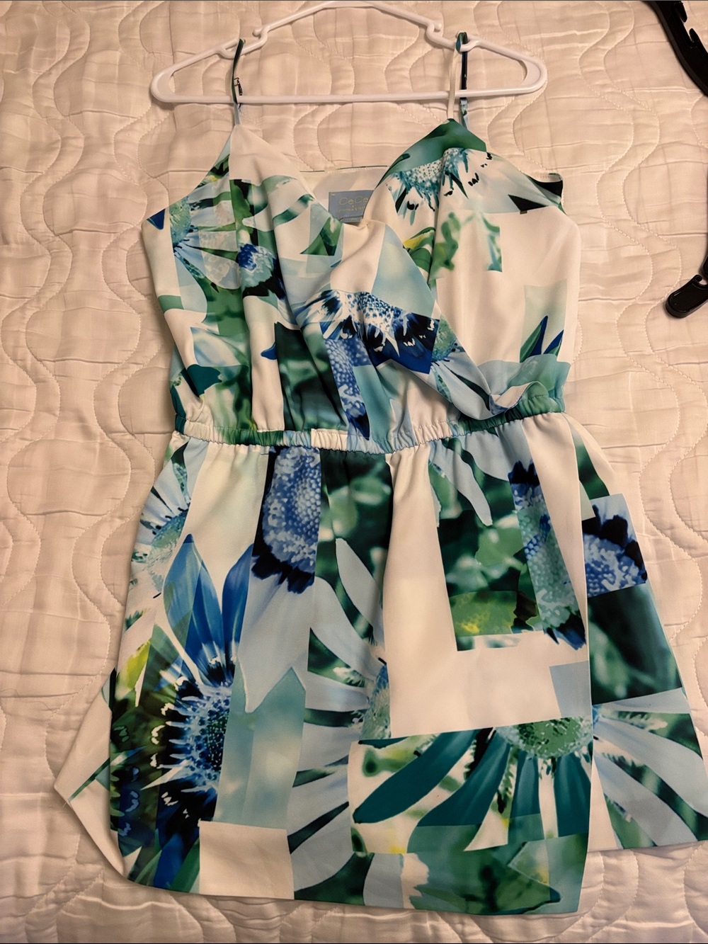 CeCe Blue & Green Floral Surplice Romper